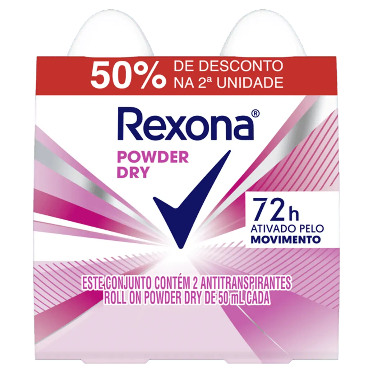 DESODORANTE ROLL ON REXONA POWDER COM 2 UNIDADES 50ML