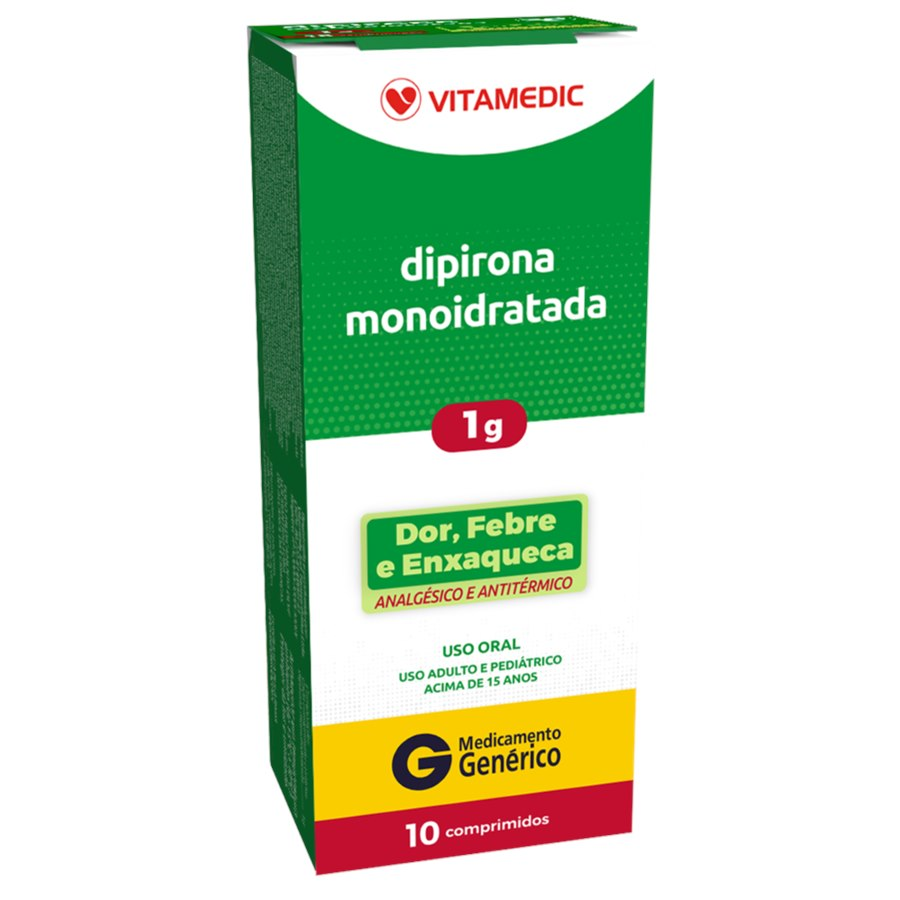 DIPIRONA MONOIDRATADA 1G VITAMEDIC CAIXA COM 10 COMPRIMIDOS