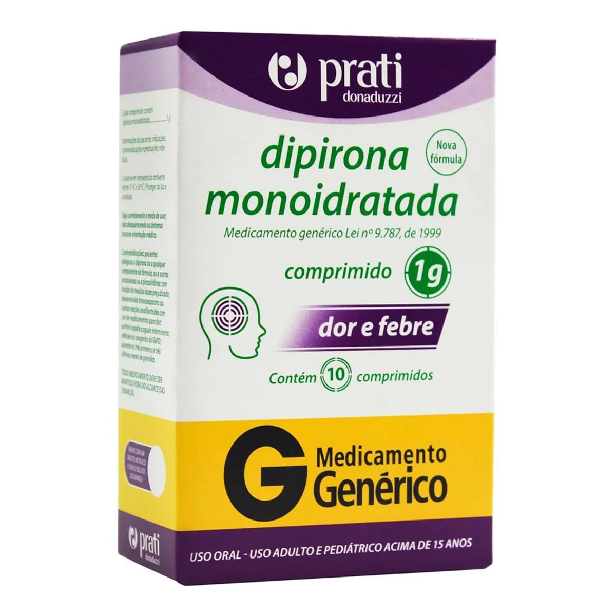 Thumbnail de DIPIRONA SODICA 1000MG PRATI DONADUZZI GENERICO CAIXA COM 10 COMPRIMIDOS