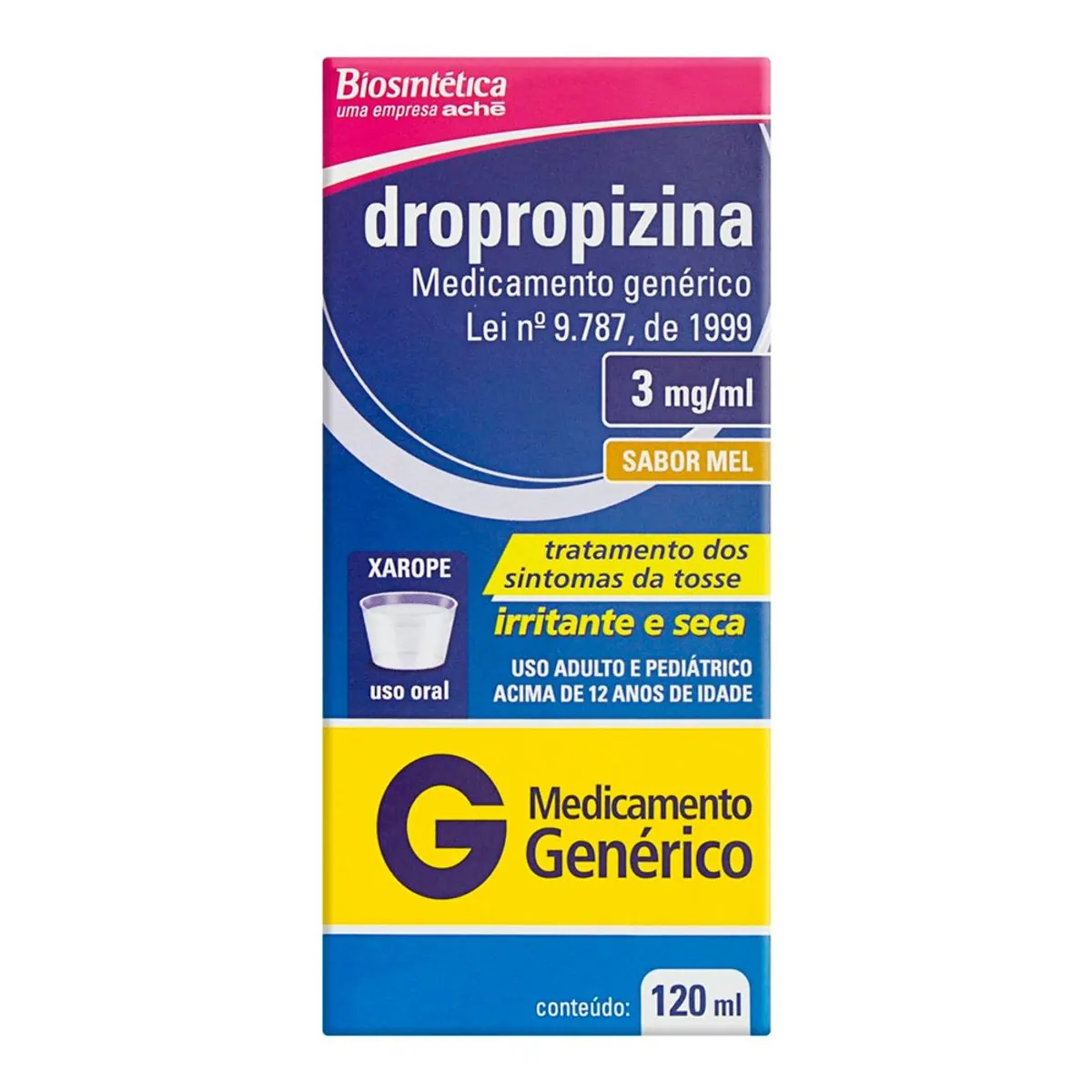 DROPROPIZINA 3MG/ML XAROPE ADULTO ACHE GENERICO FRASCO COM 120ML
