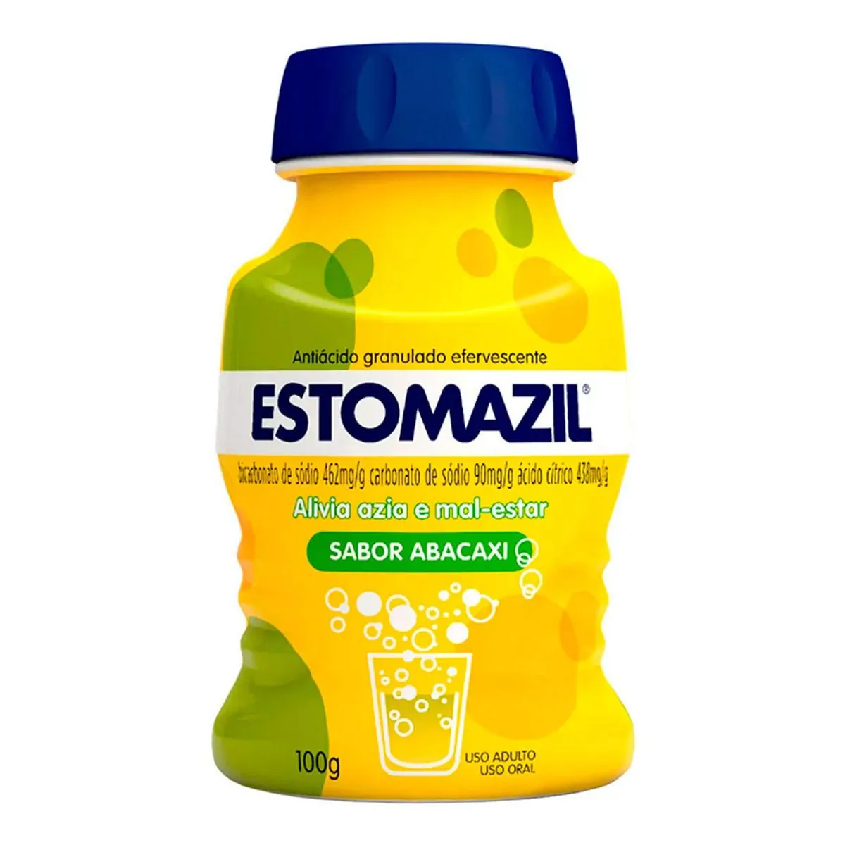 ESTOMAZIL 462MG+90MG+438MG/G PO EFERVESCENTE SABOR ABACAXI FRASCO COM 100G
