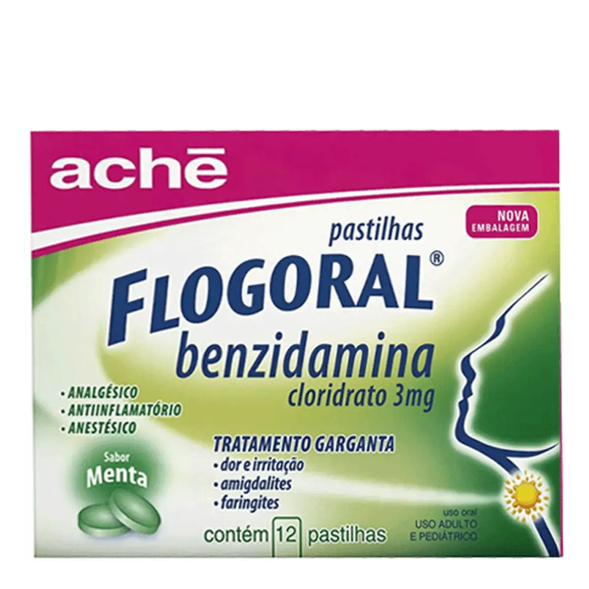FLOGORAL PASTILHA SABOR MENTA CAIXA COM 12 UNIDADES