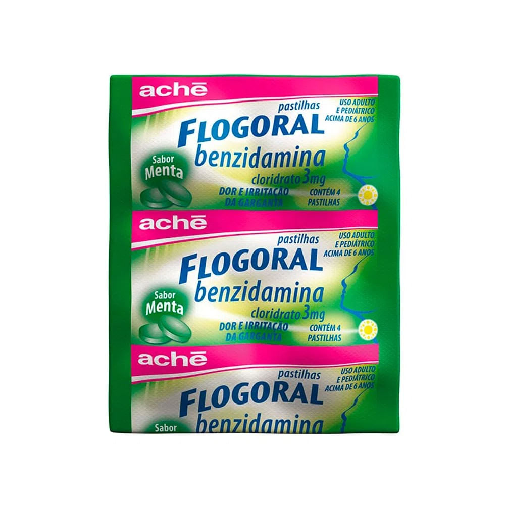 FLOGORAL PASTILHA SABOR MENTA CARTELA COM 4 UNIDADES