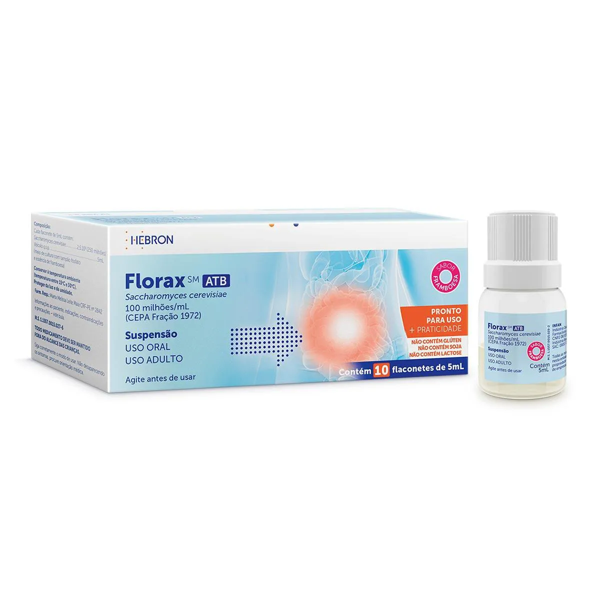 FLORAX SM ADULTO SABOR FRAMBOESA SUSPENSAO ORAL CAIXA COM 10 FRASCOS DE 5ML