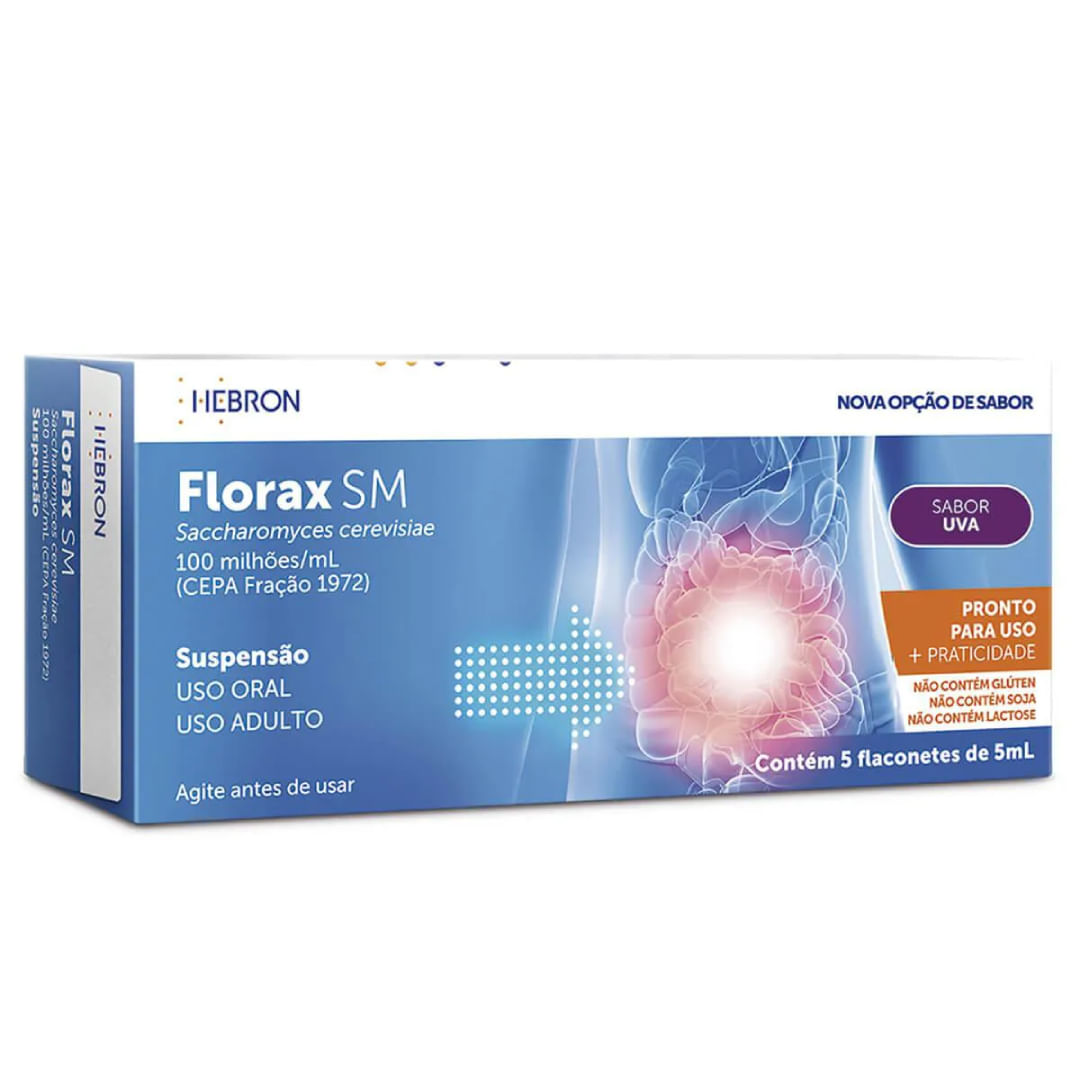 FLORAX SM ADULTO SABOR UVA SUSPENSAO ORAL CAIXA COM 5 FRASCOS DE 5ML