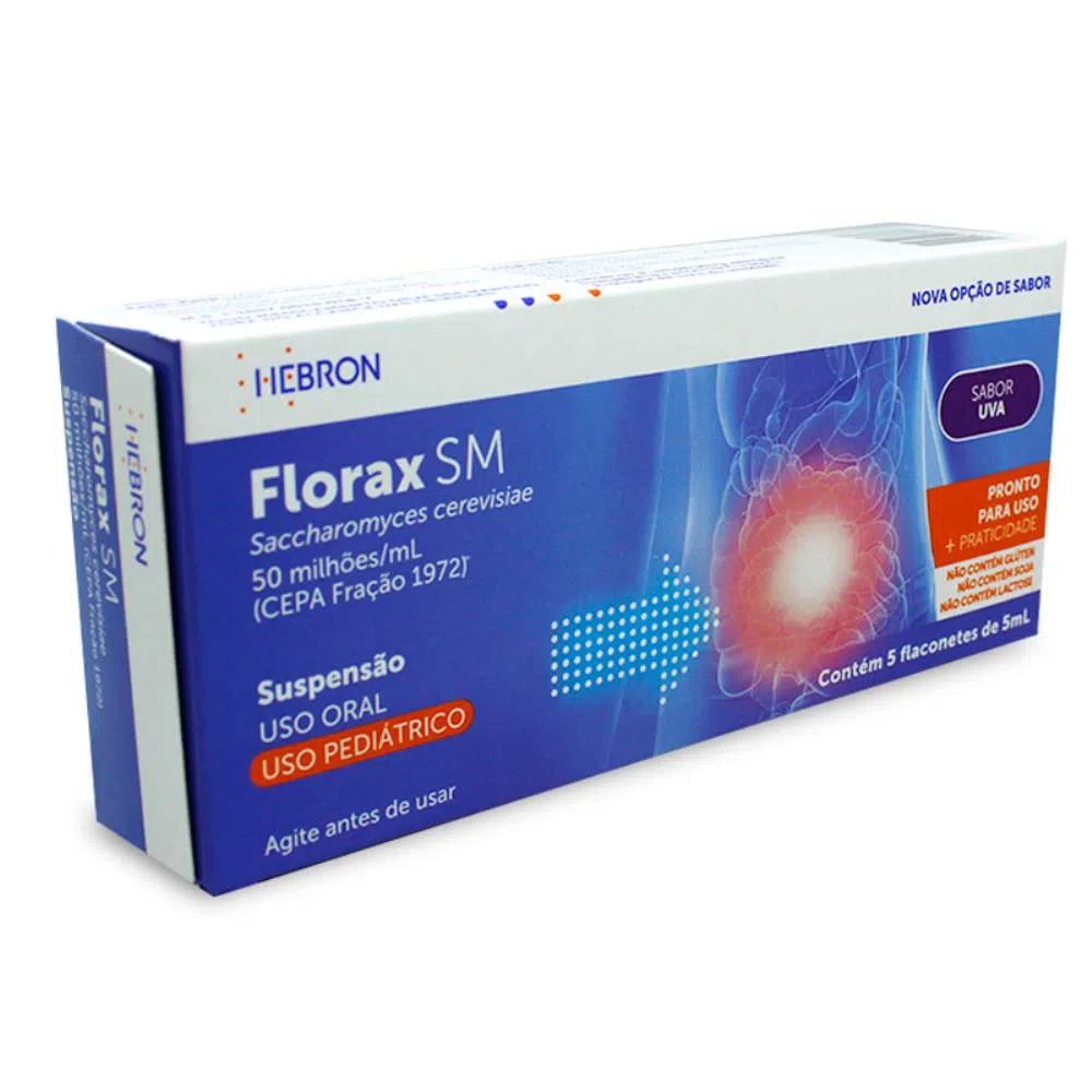 FLORAX SM PEDIATRICO SABOR UVA SUSPENSAO ORAL CAIXA COM 5 FRASCOS DE 5ML