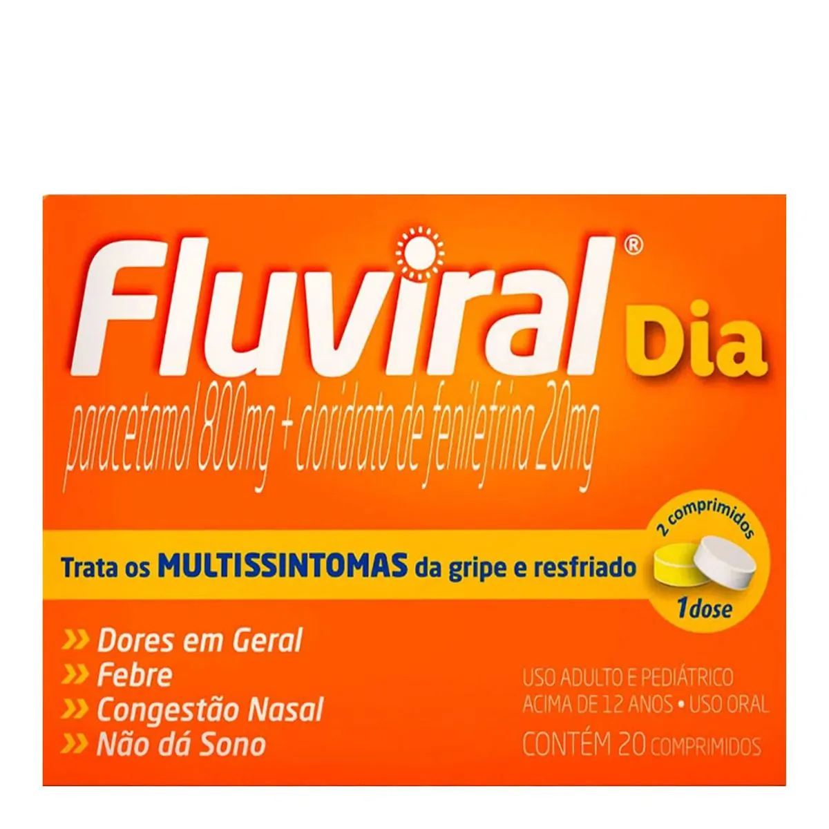 FLUVIRAL DIA 800MG+20MG CAIXA COM 20 COMPRIMIDOS