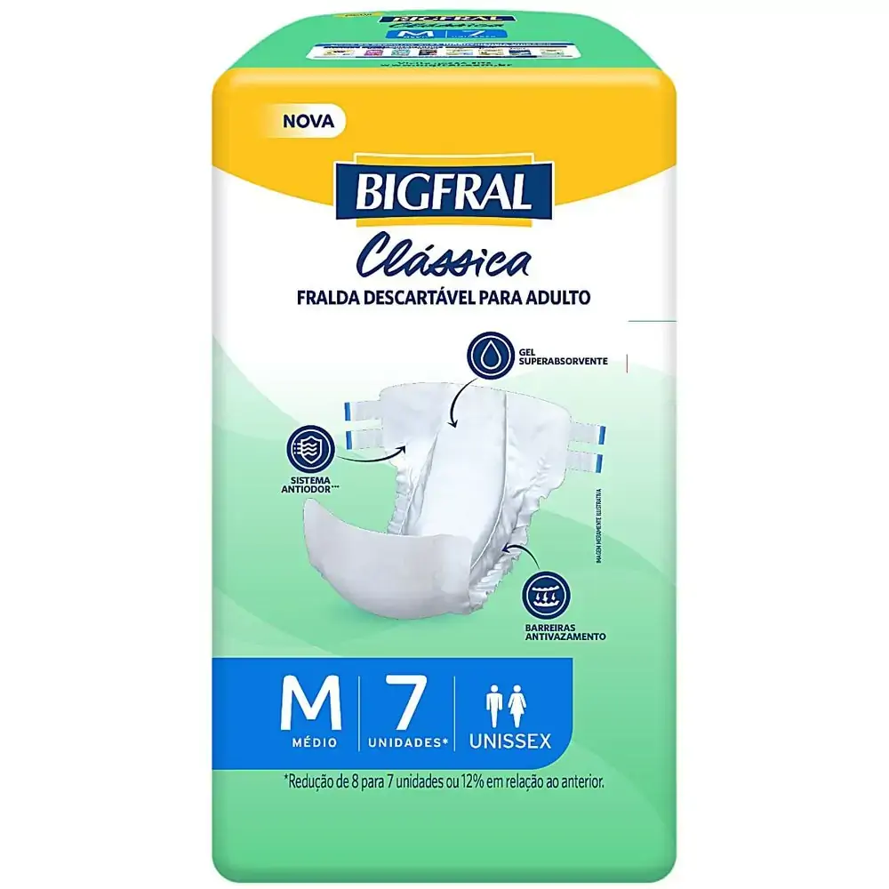 FRALDA DESCARTAVEL ADULTO BIGFRAL CLASSIC TAMANHO M COM 7 UNIDADES