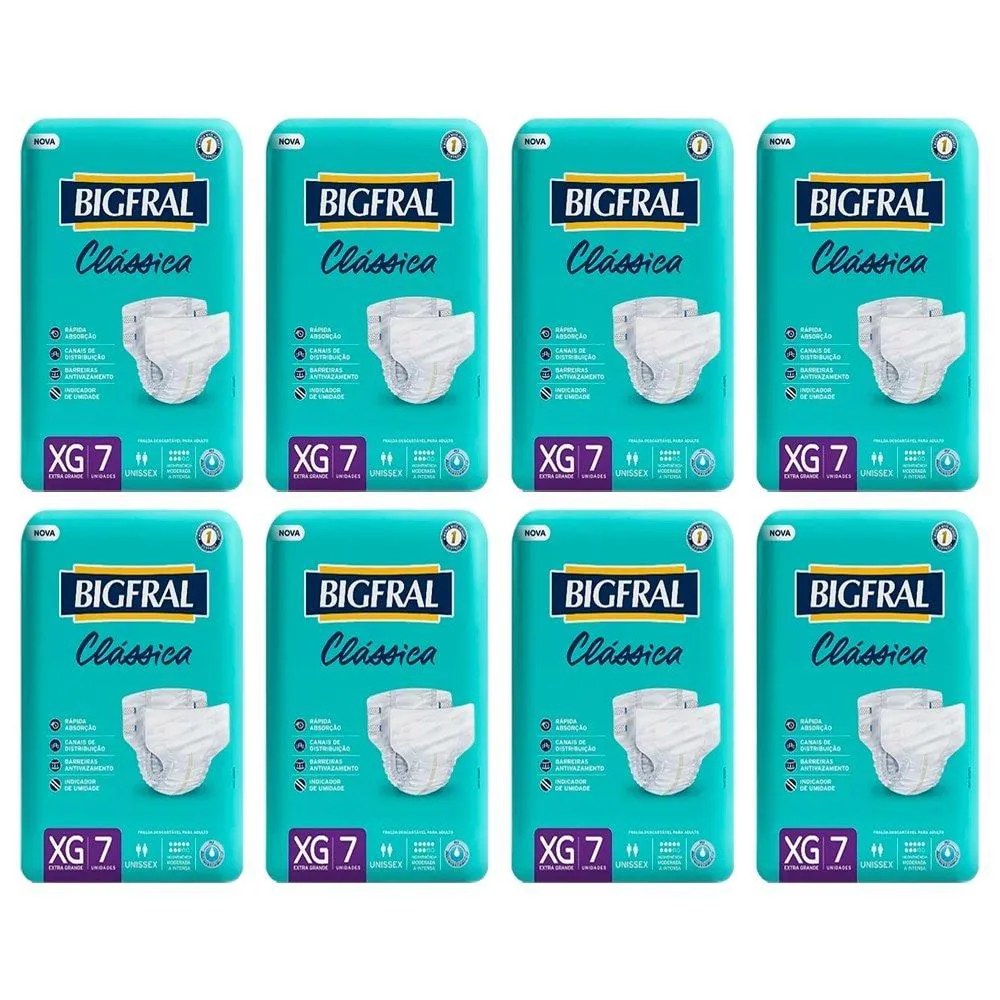 FRALDA DESCARTAVEL ADULTO BIGFRAL CLASSIC TAMANHO XG COM 7 UNIDADES