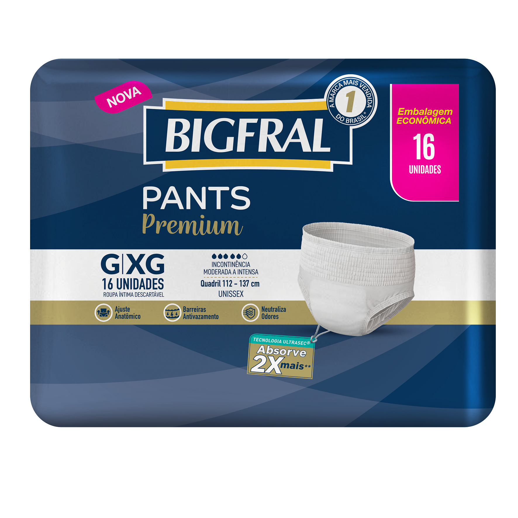 FRALDA DESCARTAVEL ADULTO BIGFRAL DERMA PLUS TAMANHO EG