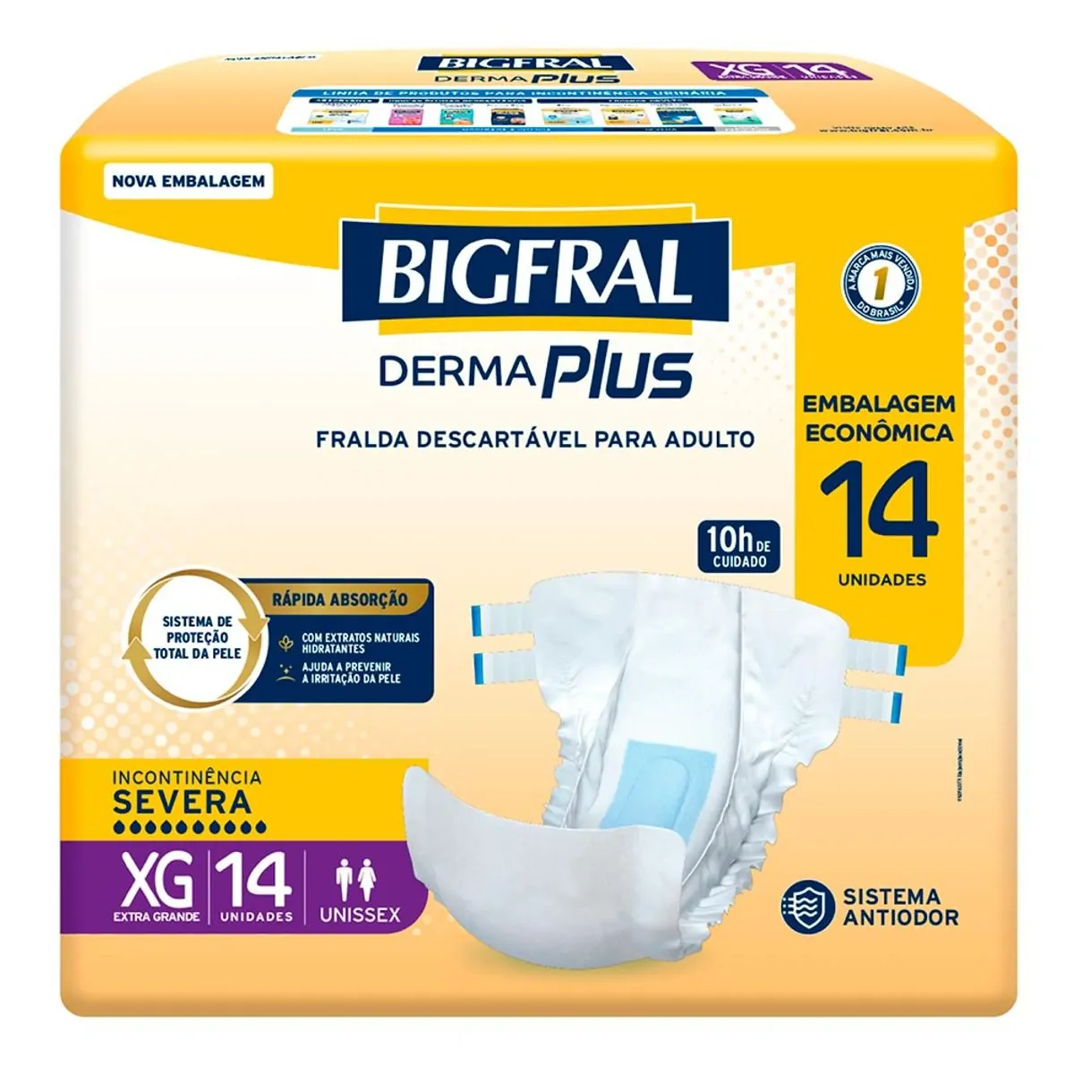 FRALDA DESCARTAVEL ADULTO BIGFRAL DERMA PLUS TAMANHO XG COM 14 UNIDADES