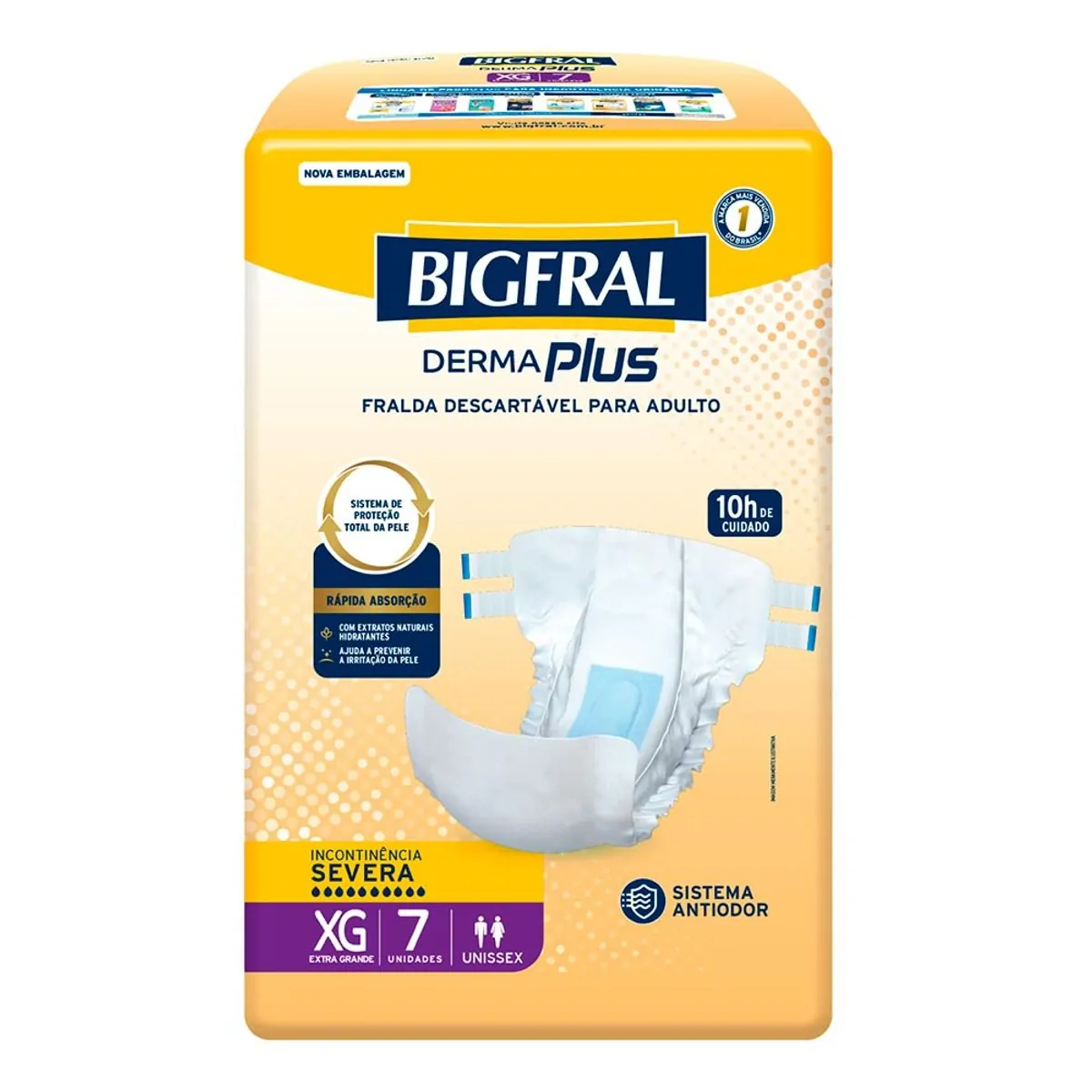 FRALDA DESCARTAVEL ADULTO BIGFRAL DERMA PLUS TAMANHO XG COM 7 UNIDADES