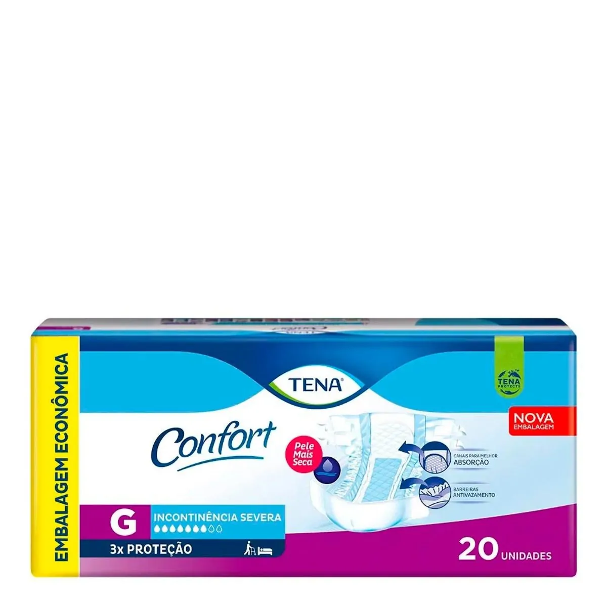 FRALDA DESCARTAVEL ADULTO TENA CONFORT MEGA TAMANHO G COM 20 UNIDADES