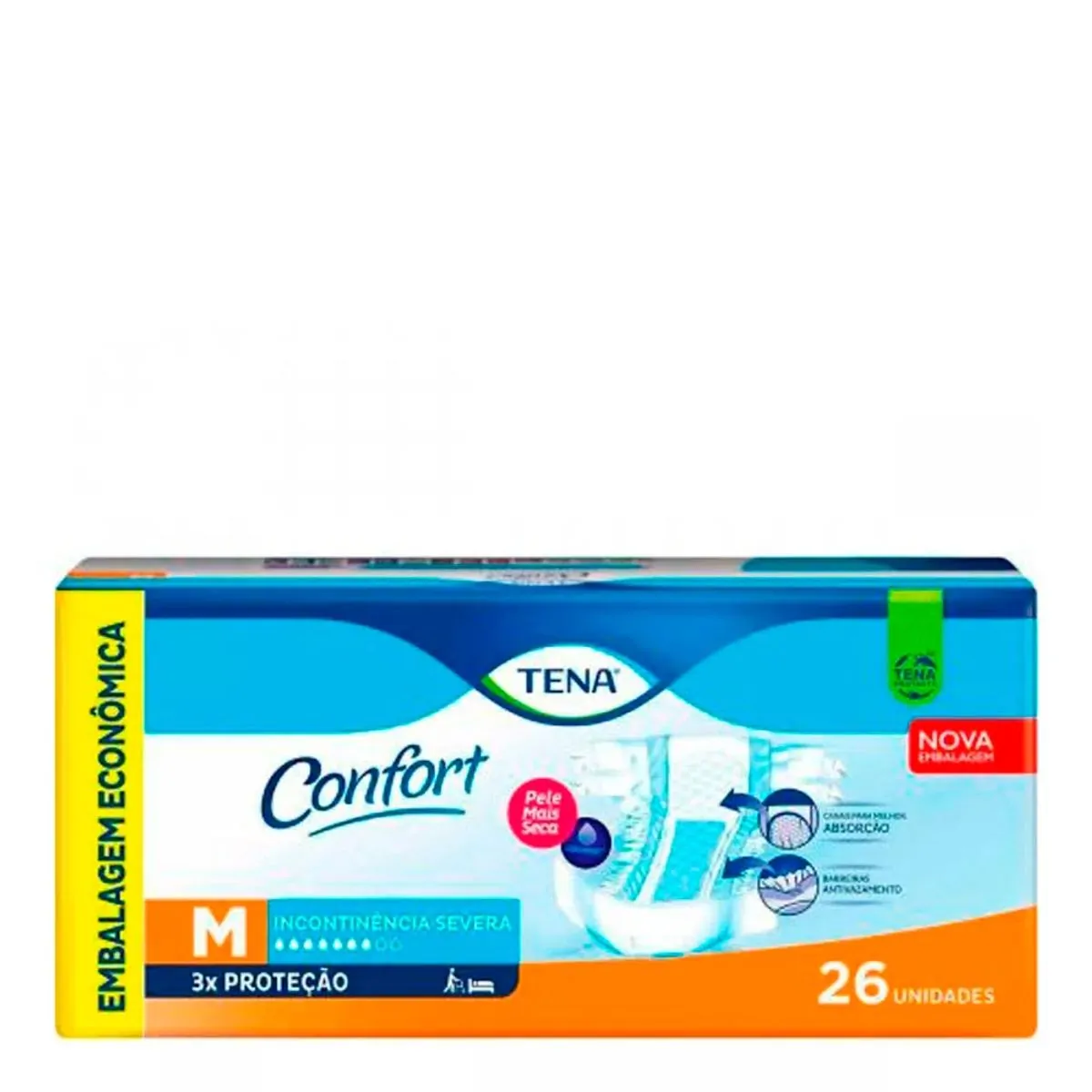 FRALDA DESCARTAVEL ADULTO TENA CONFORT MEGA TAMANHO M COM 26 UNIDADES