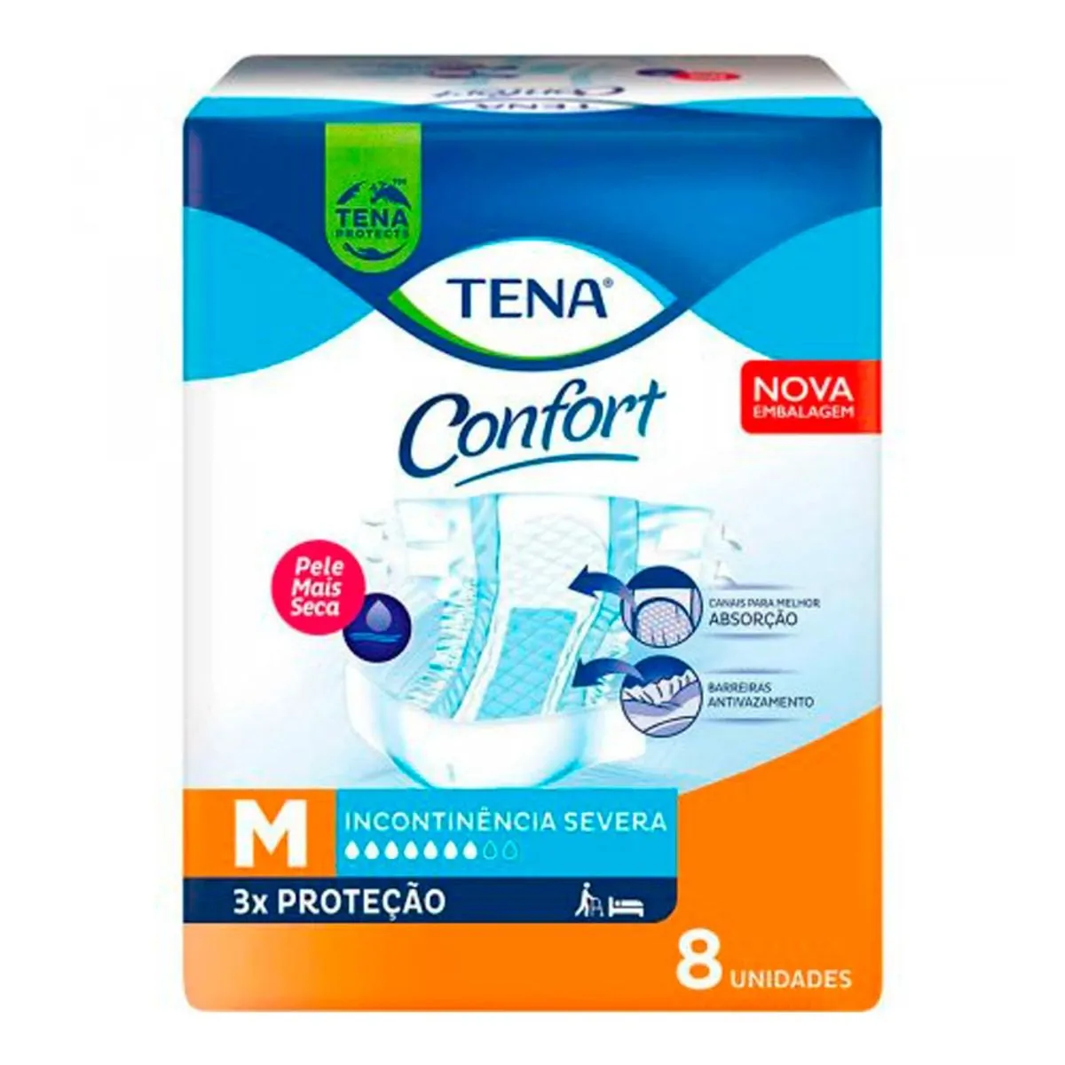 FRALDA DESCARTAVEL ADULTO TENA CONFORT TAMANHO M COM 8 UNIDADES