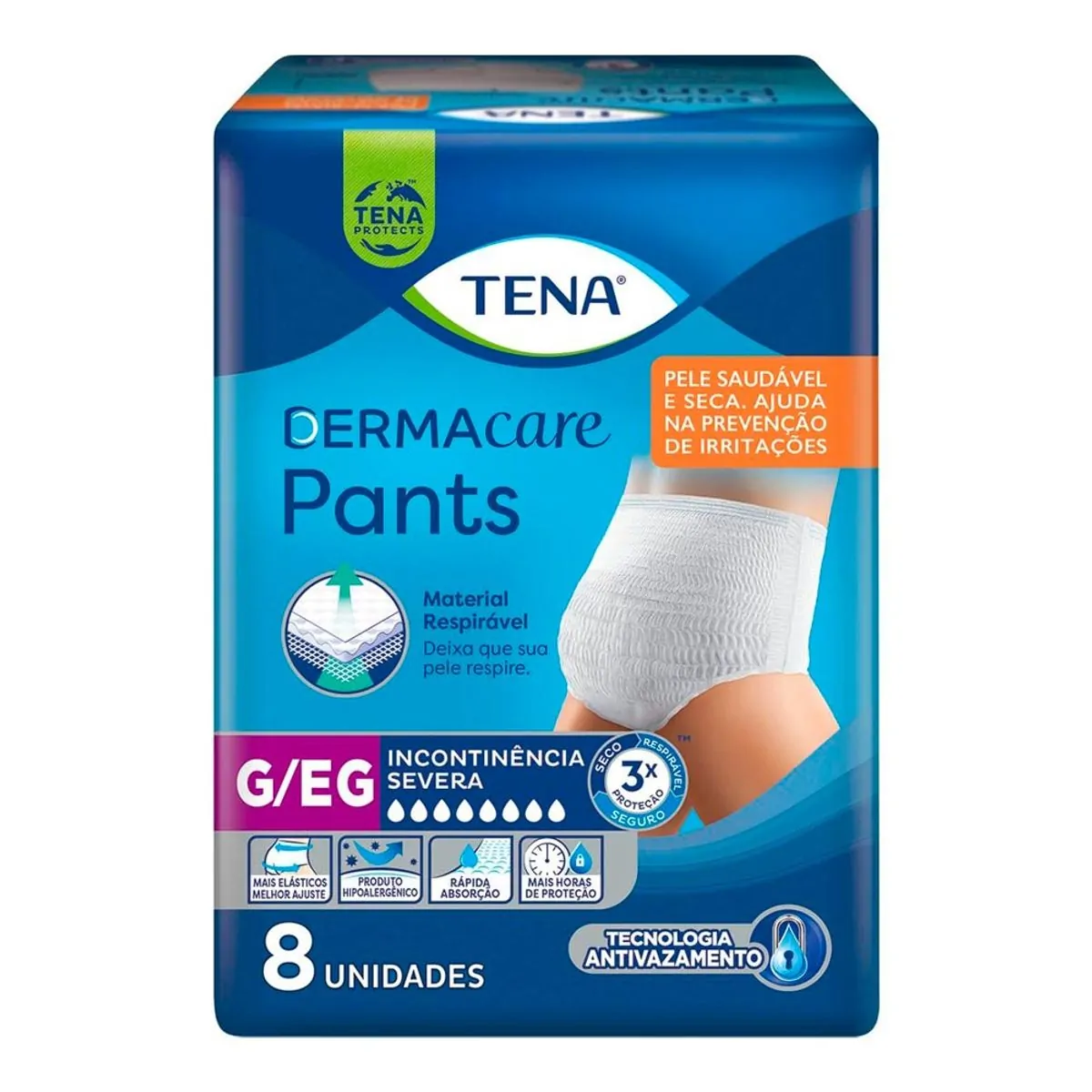 FRALDA DESCARTAVEL ADULTO TENA PANTS DERMACARE TAMANHO G/EG COM 8 UNIDADES