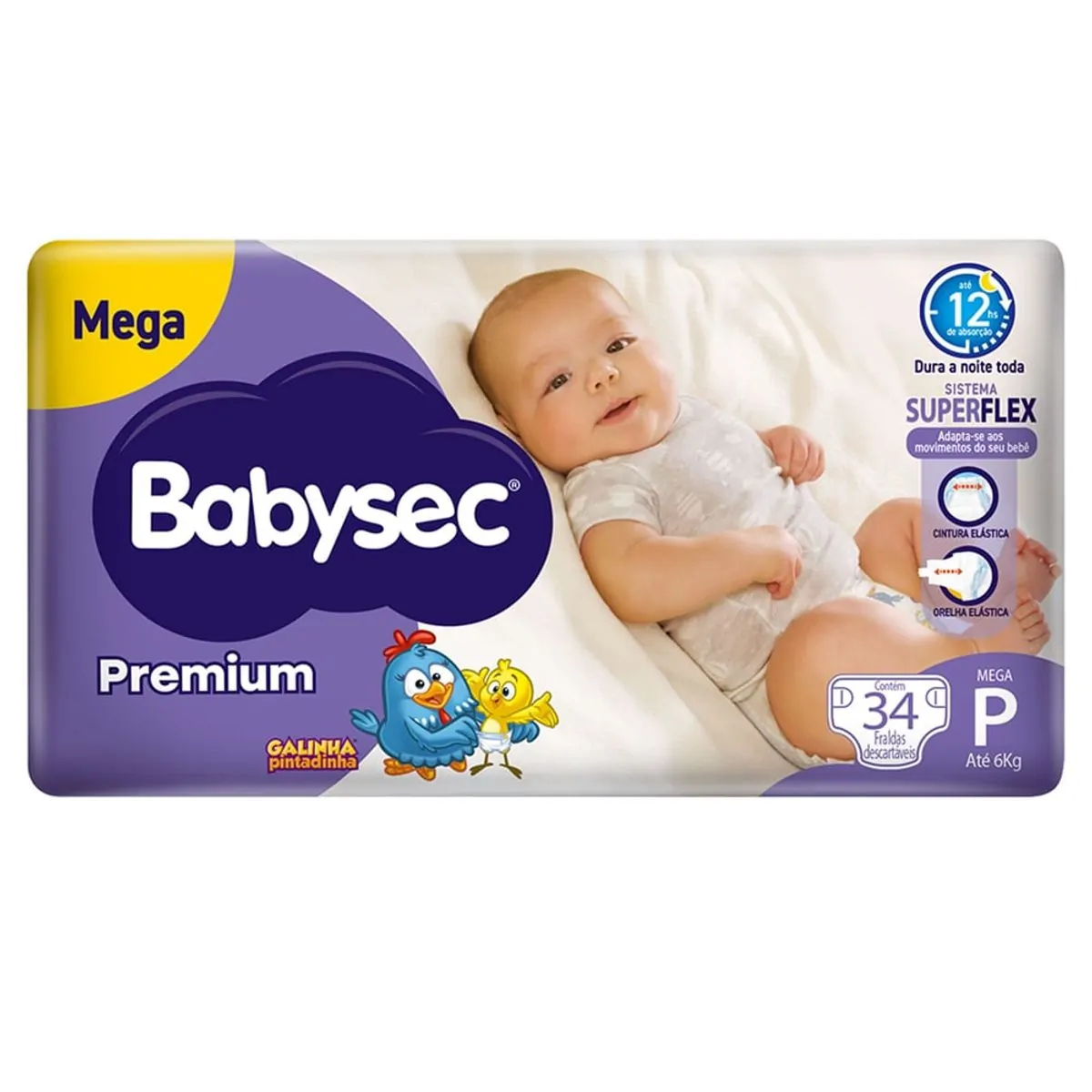FRALDA DESCARTAVEL BABYSEC PREMIUM MEGA TAMANHO P COM 34 UNIDADES