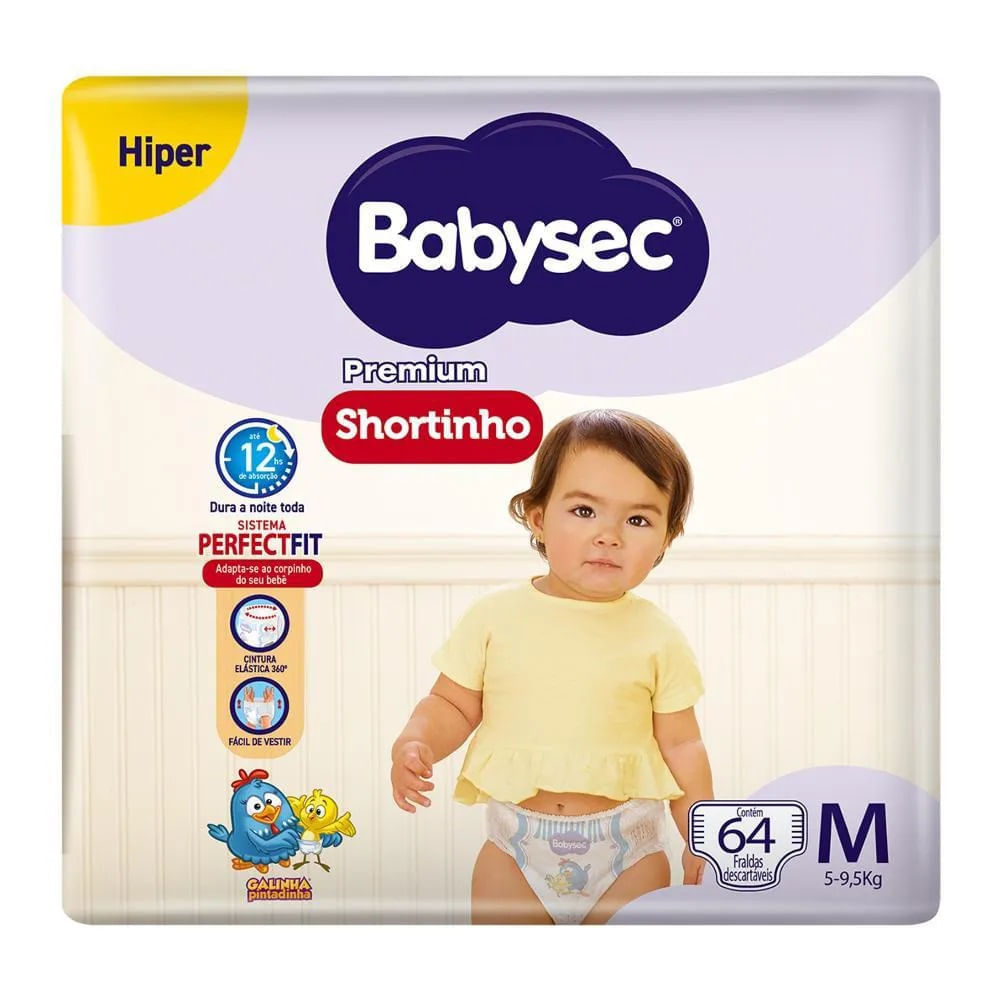 Thumbnail de FRALDA DESCARTAVEL BABYSEC SHORT HIPER TAMANHO M COM 64 UNIDADES