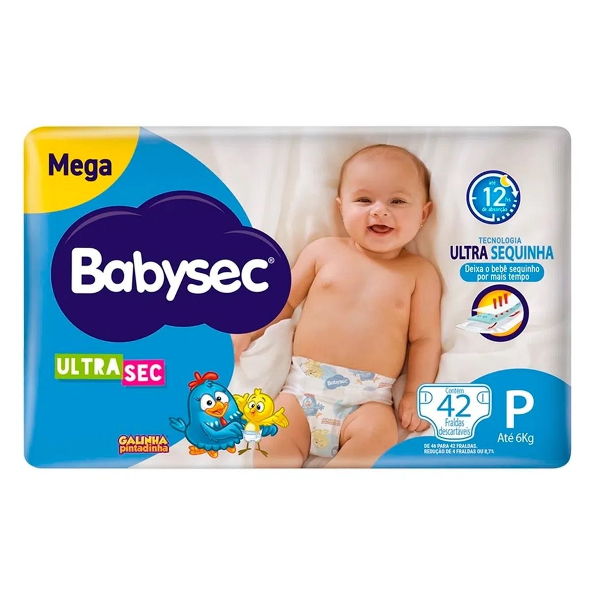 FRALDA DESCARTAVEL BABYSEC ULTRA MEGA TAMANHO P COM 42 UNIDADES