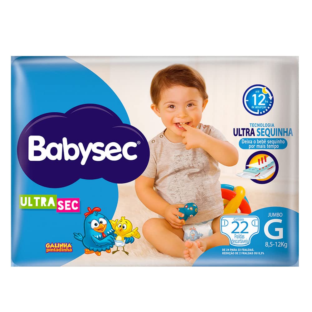 FRALDA DESCARTAVEL BABYSEC ULTRA SHORT MEGA TAMANHO G COM 22 UNIDADES