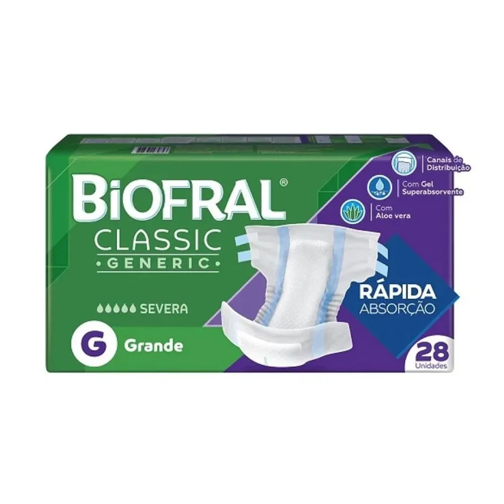 FRALDA DESCARTAVEL GERIATRICA BIOFRAL CLASSIC GENERIC TAMANHO G COM 28 UNIDADES