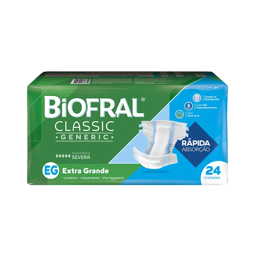 FRALDA DESCARTAVEL GERIATRICA BIOFRAL CLASSIC GENERIC TAMANHO XG COM 24 UNIDADES