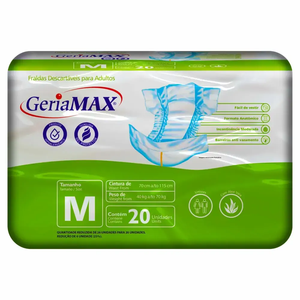 FRALDA DESCARTAVEL GERIATRICA GERIAMAX ECONOMICA TAMANHO M COM 20 UNIDADES