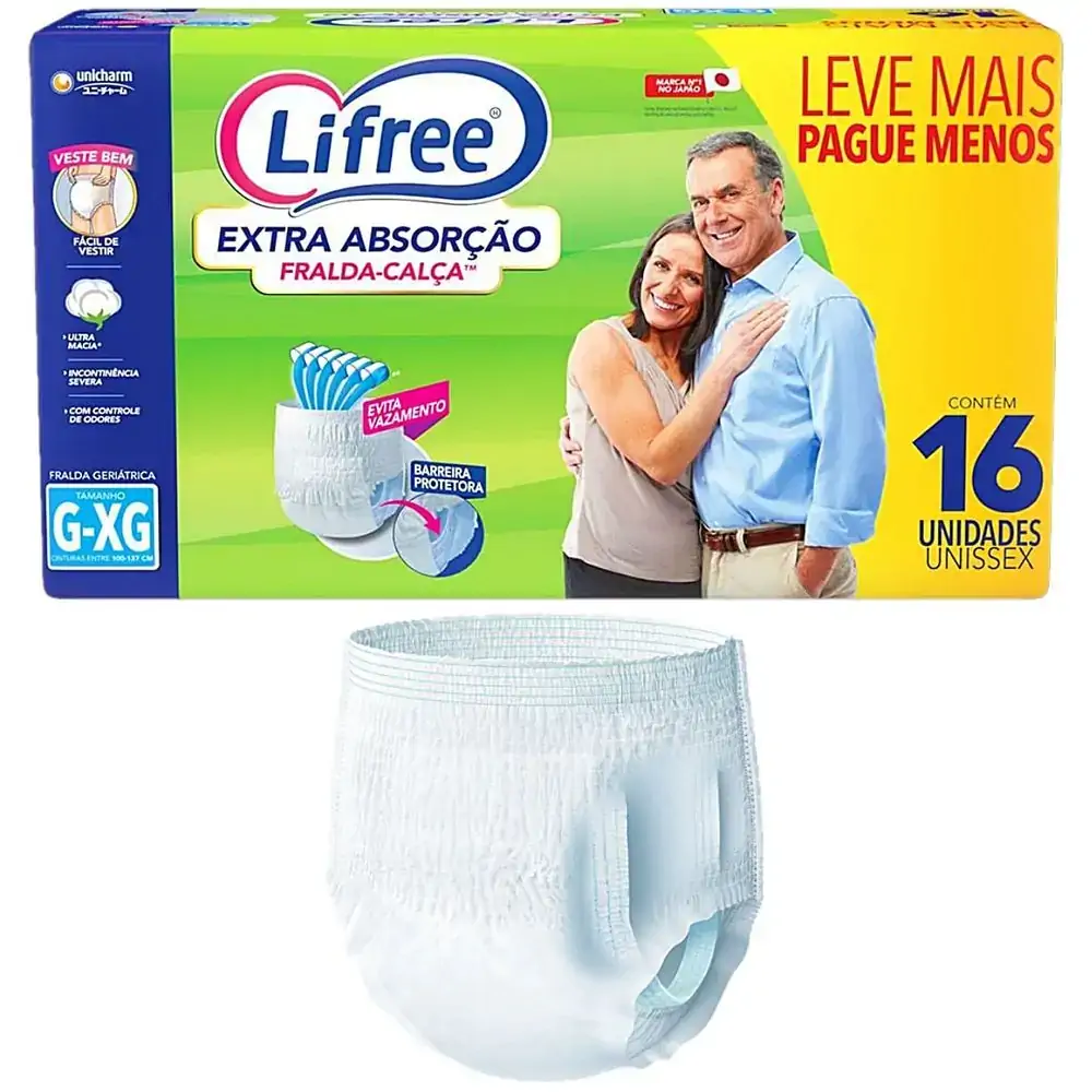 FRALDA DESCARTAVEL GERIATRICA LIFREE CALCA EXTRA ABSORCAO TAMANHO G/XG COM 16 UNIDADES