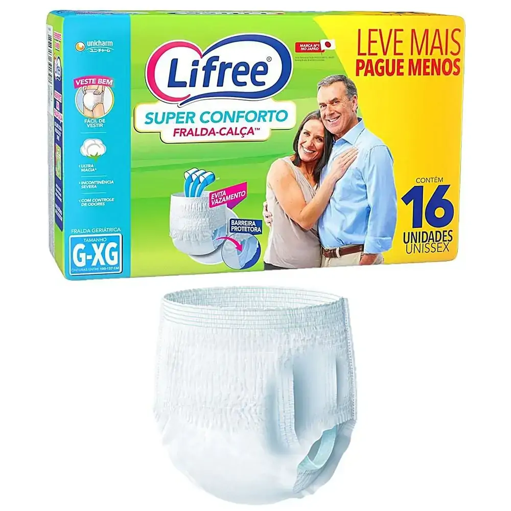 FRALDA DESCARTAVEL GERIATRICA LIFREE CALCA SUPER CONFORTAVEL TAMANHO G/XG COM 16 UNIDADES
