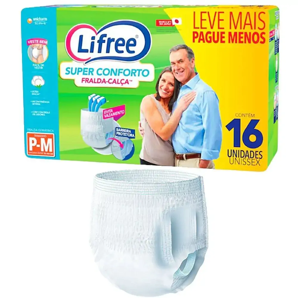 FRALDA DESCARTAVEL GERIATRICA LIFREE CALCA SUPER CONFORTAVEL TAMANHO P/M COM 16 UNIDADES