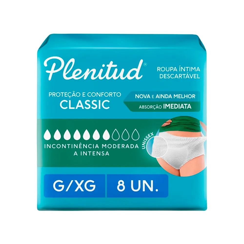FRALDA DESCARTAVEL GERIATRICA PLENITUD CLASSIC TAMANHO G/XG COM 8 UNIDADES