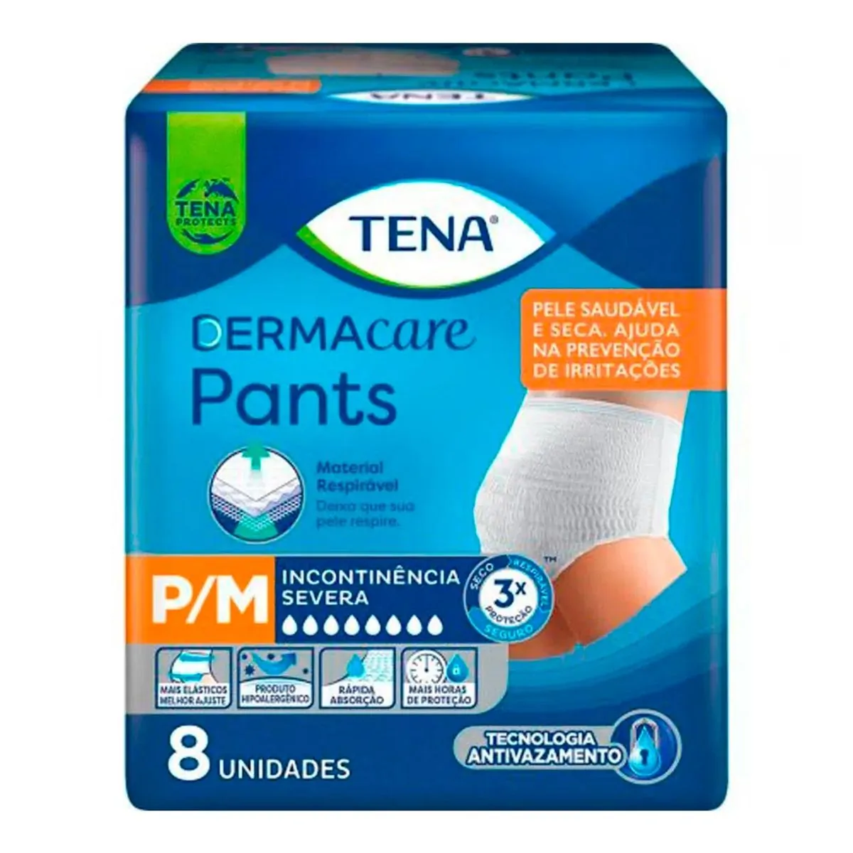 FRALDA DESCARTAVEL GERIATRICA TENA PANTS DERMACARE TAMANHO P/M COM 8 UNIDADES