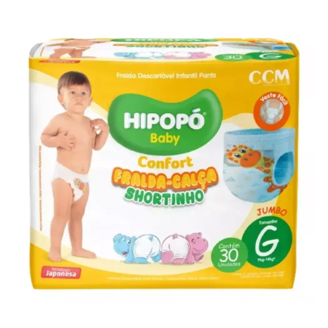 FRALDA DESCARTAVEL HIPOPO ROUPINHA CONFORT JUMBO TAMANHO G COM 30 UNIDADES