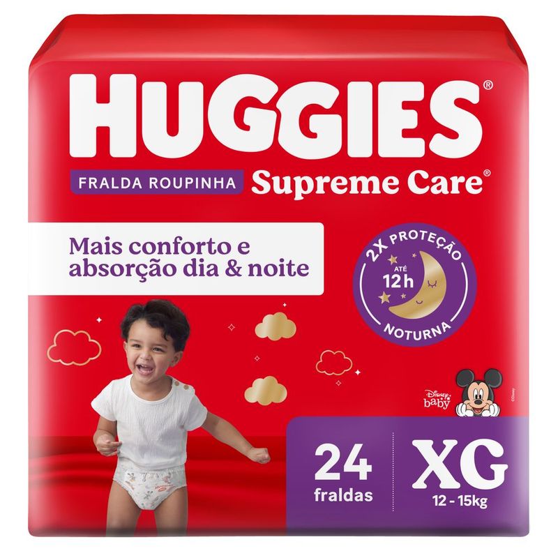 FRALDA DESCARTAVEL HUGGIES SHORTINHO SUPREME CARE TAMANHO XG COM 24 UNIDADES