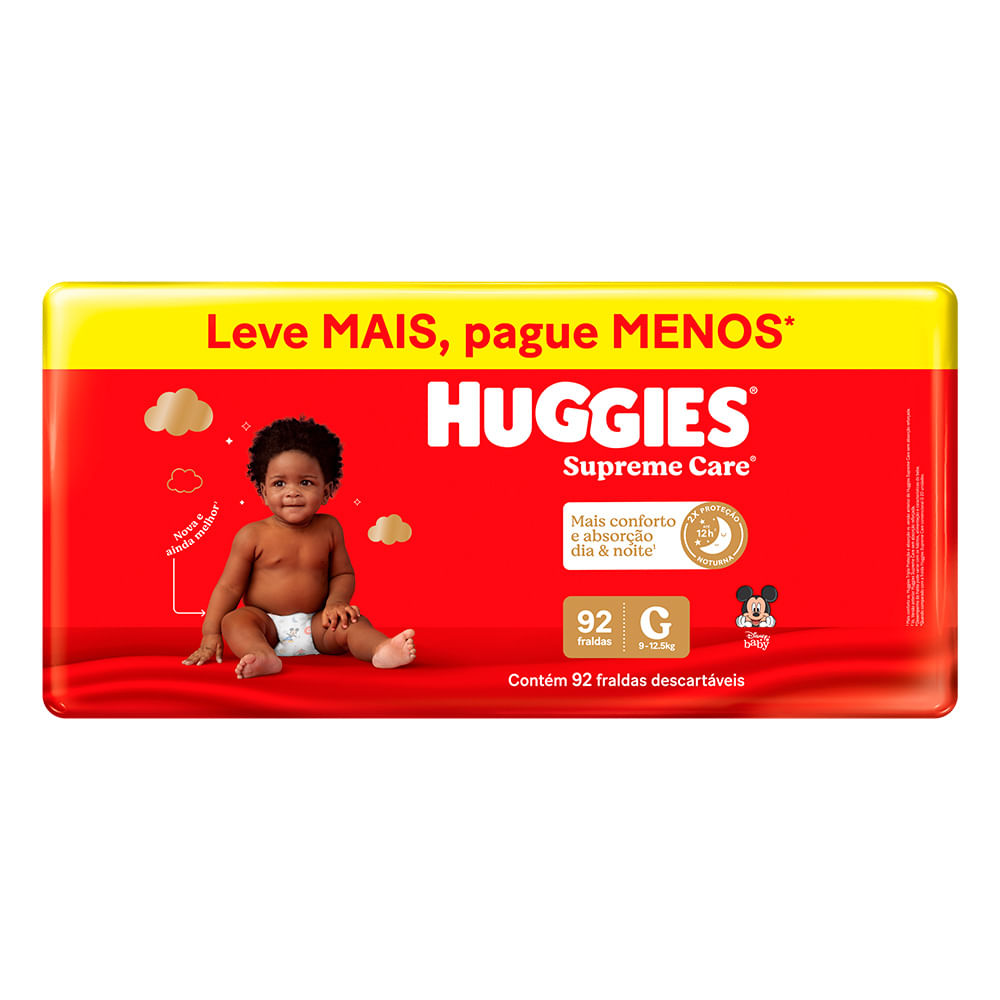 FRALDA DESCARTAVEL HUGGIES SUPREME CARE TAMANHO G COM 92 UNIDADES