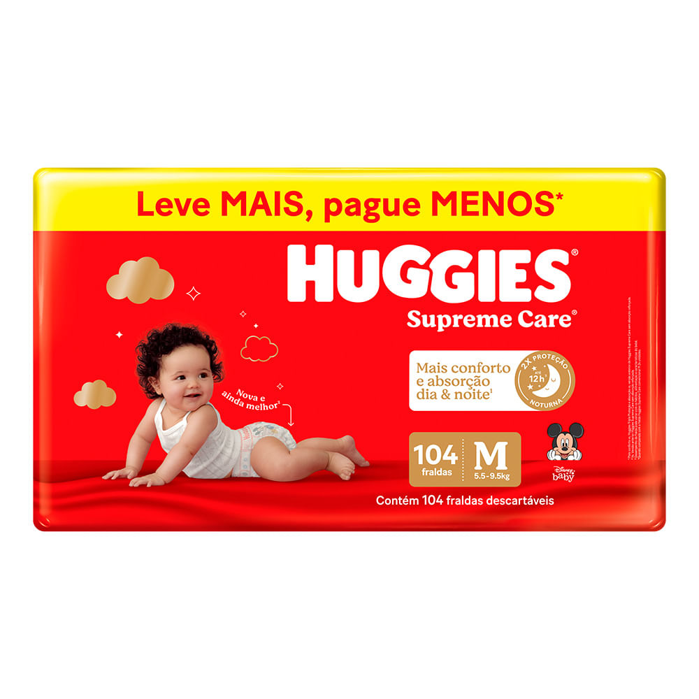 FRALDA DESCARTAVEL HUGGIES SUPREME CARE TAMANHO M COM 104 UNIDADES