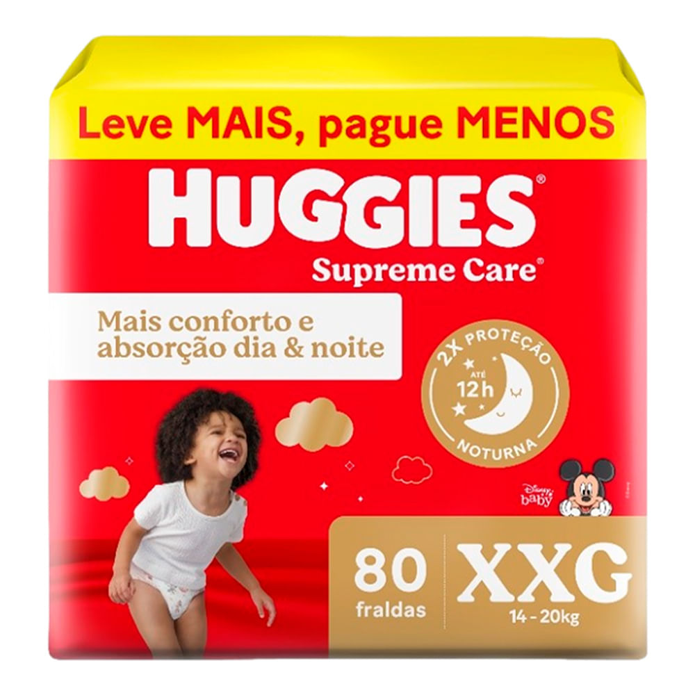 FRALDA DESCARTAVEL HUGGIES SUPREME CARE TAMANHO XXG COM 80 UNIDADES