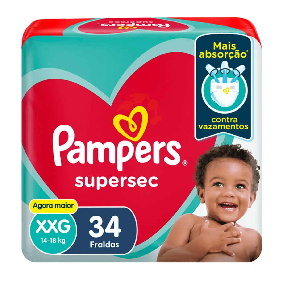 FRALDA DESCARTAVEL PAMPERS SUPERSEC TAMANHO XXG COM 34 UNIDADES