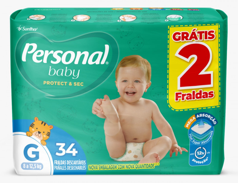 FRALDA DESCARTAVEL PERSONAL MEGA TAMANHO G COM 34 UNIDADES