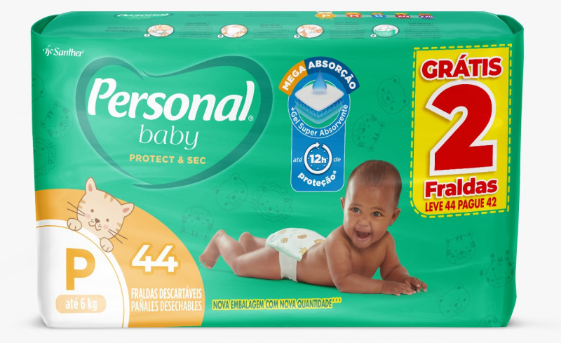 FRALDA DESCARTAVEL PERSONAL MEGA TAMANHO P COM 44 UNIDADES