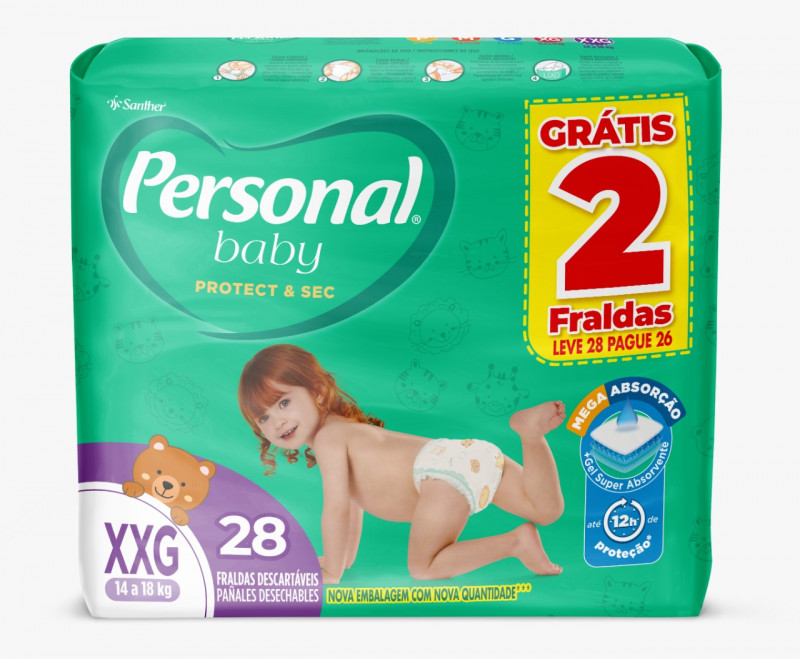 FRALDA DESCARTAVEL PERSONAL MEGA TAMANHO XXG COM 28 UNIDADES