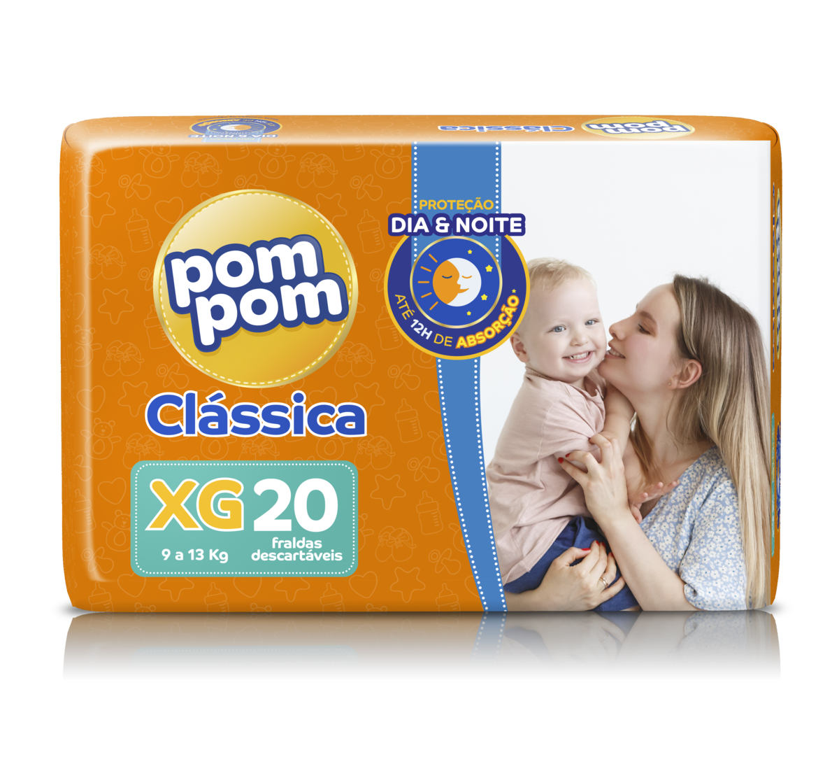 FRALDA DESCARTAVEL POMPOM CLASSIC JUMBINHO TAMANHO XG COM 20 UNIDADES