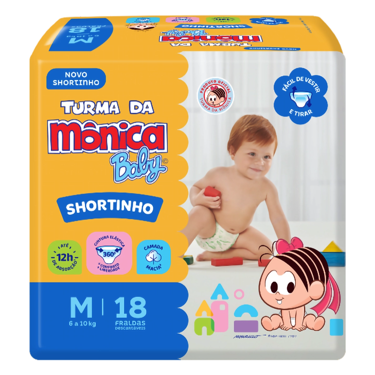 FRALDA DESCARTAVEL TURMA DA MONICA SHORT JUMBINHO TAMANHO M COM 18 UNIDADES