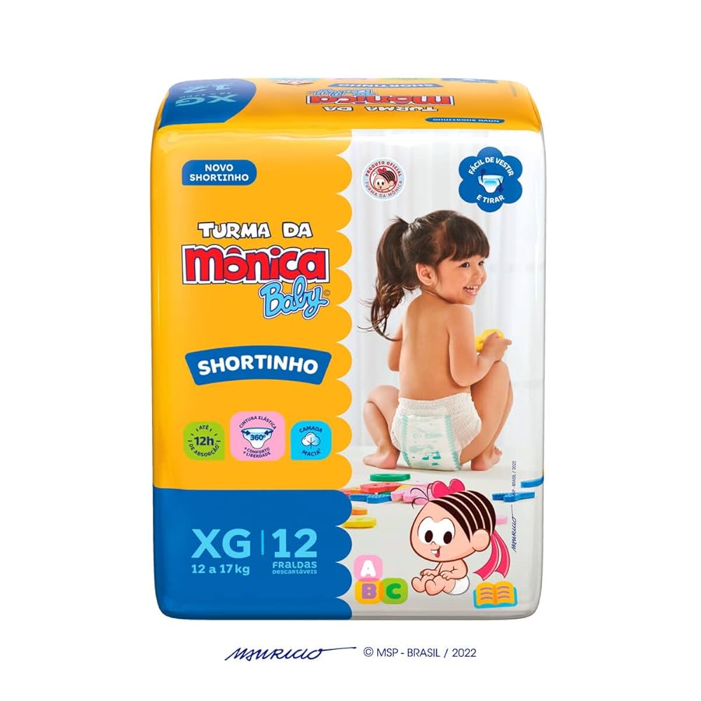 FRALDA DESCARTAVEL TURMA DA MONICA SHORT JUMBO TAMANHO XG COM 12 UNIDADES