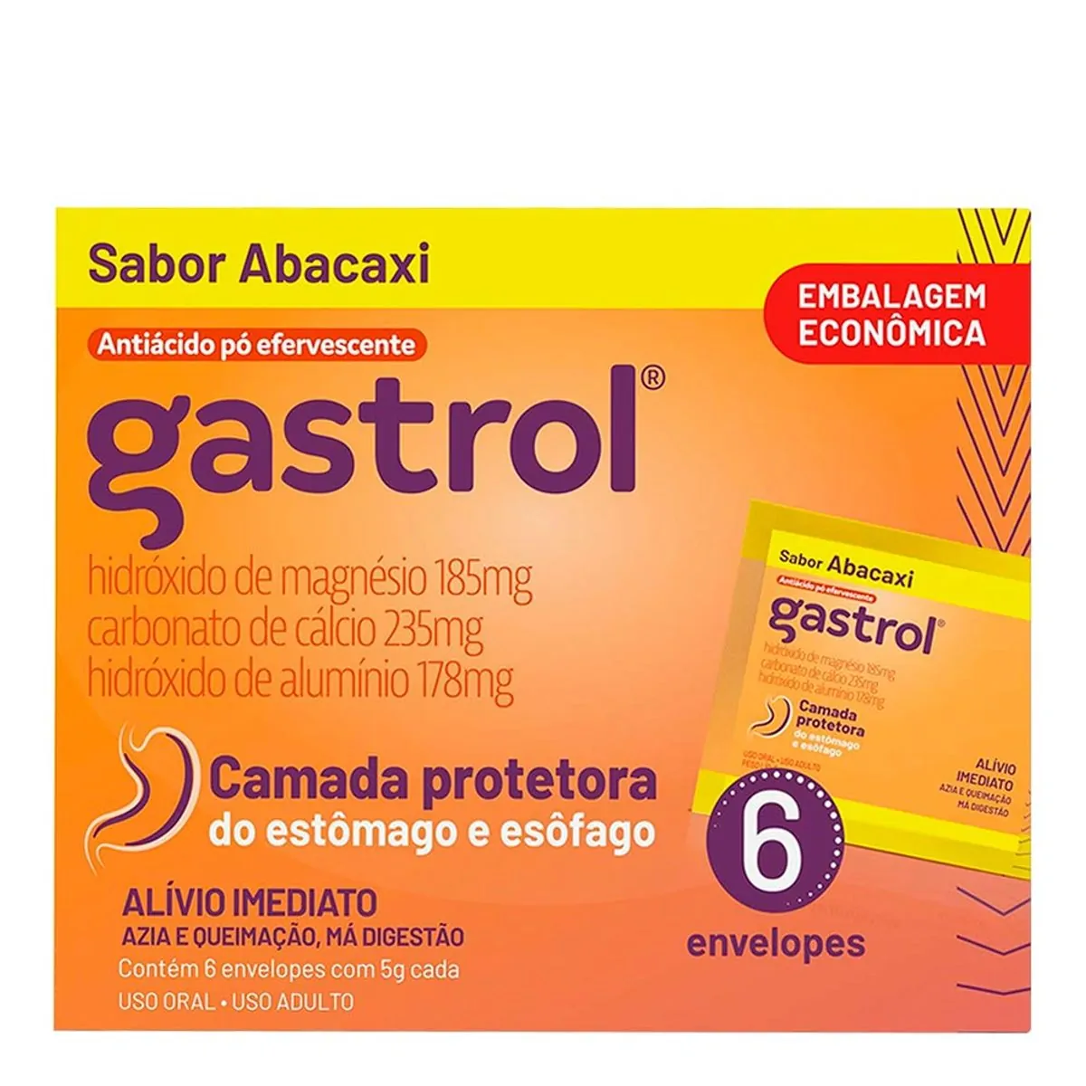 GASTROL PO EFERVESCENTE SABOR ABACAXI CAIXA COM 6 ENVELOPES