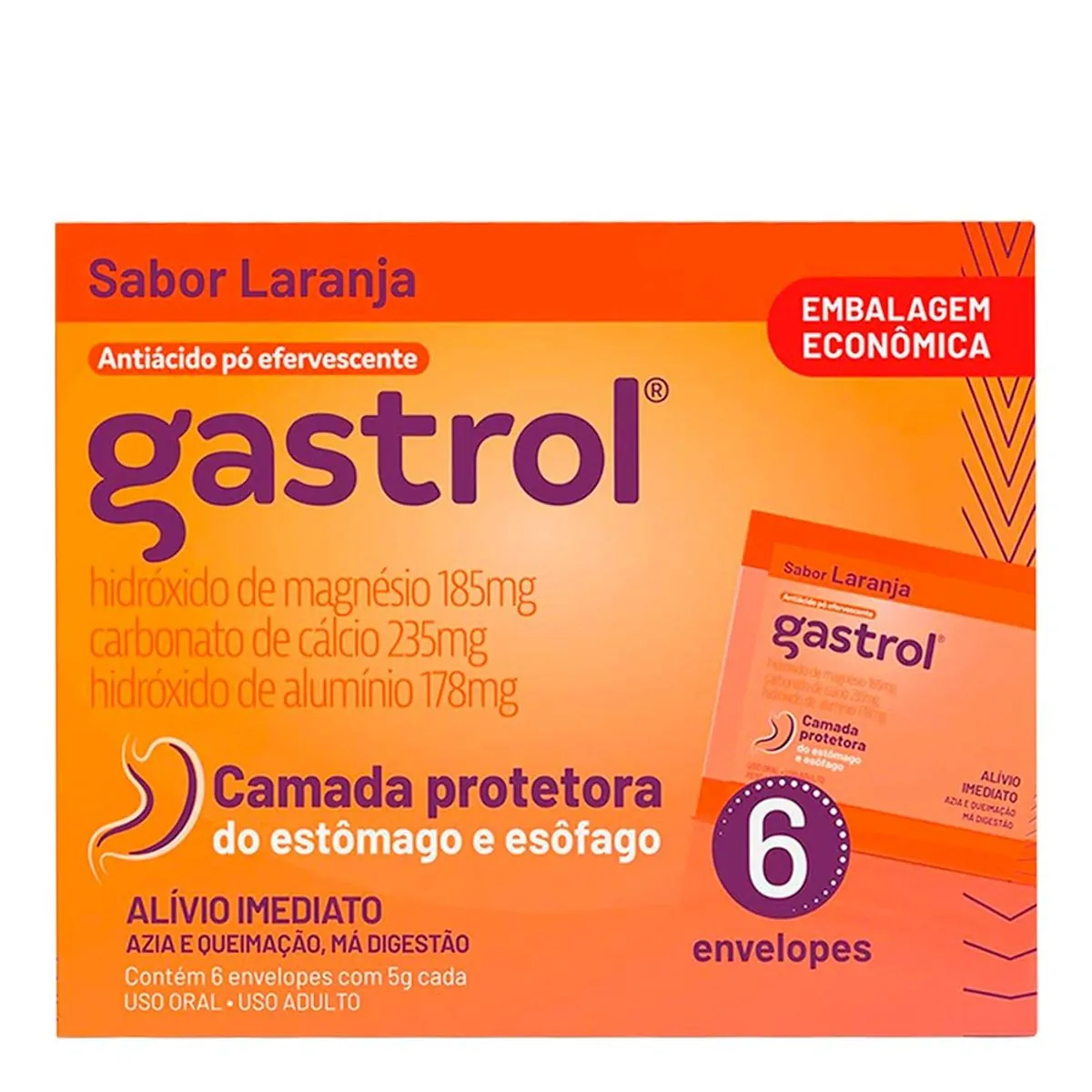 GASTROL PO EFERVESCENTE SABOR LARANJA CAIXA COM 6 ENVELOPES