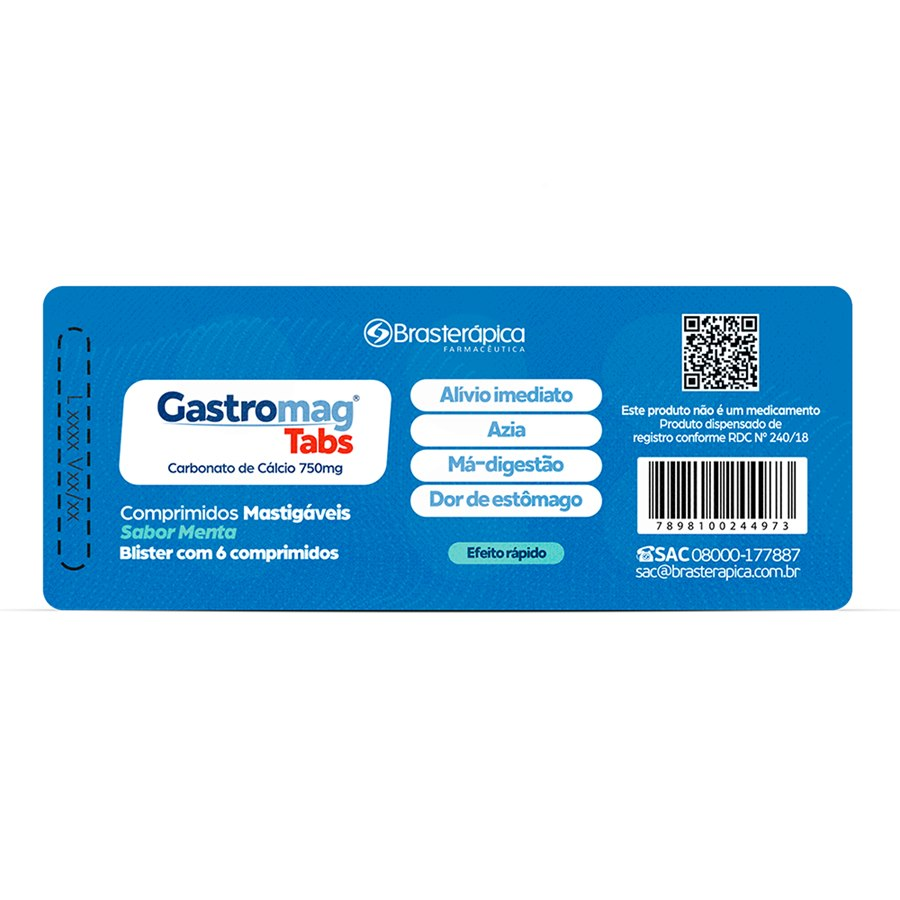 GASTROMAG TABS 750MG CARTELA COM 6 COMPRIMIDOS