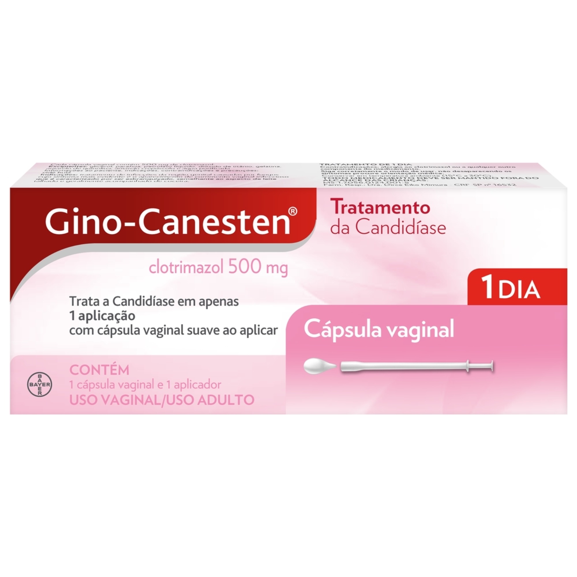 GINO-CANESTEN 500MG CAPSULA VAGINAL COM APLICADOR