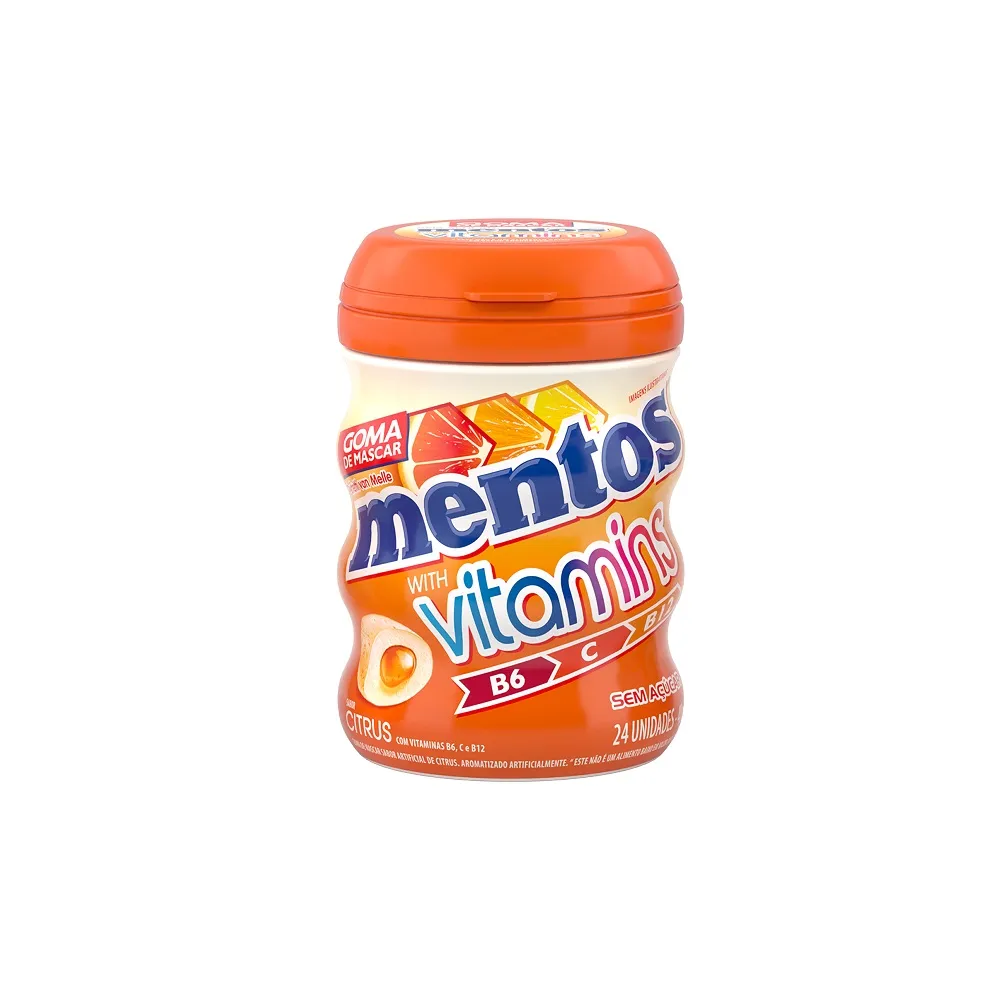 GOMA DE MASCAR MENTOS GARRAFA VITAMINAS CITRUS COM 24 UNIDADES