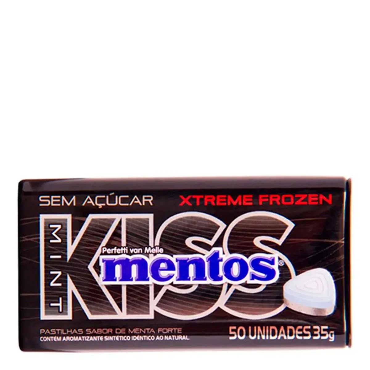 GOMA DE MASCAR MENTOS KISS MENTA FORTE LATA COM 50 UNIDADES